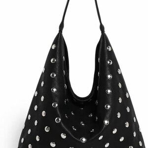 Studded Hobo Bags for Women Soft Vegan Leather Studded Shoulder Handbag Slouchy